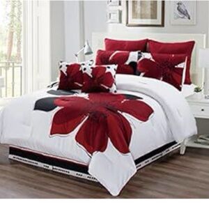 Elegant Red and White Floral Bedding Set